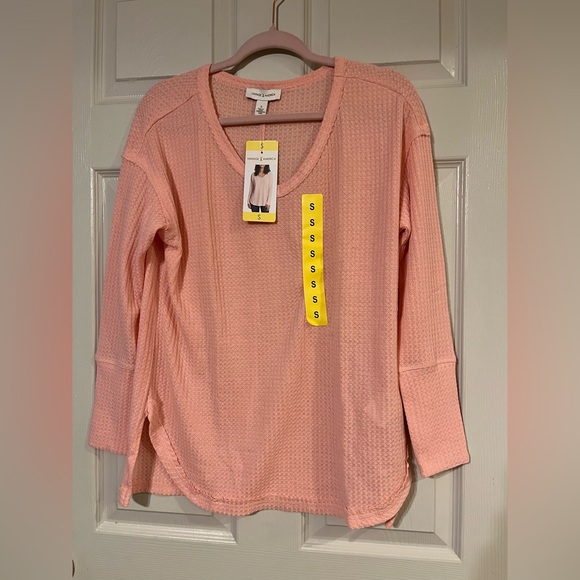 Vintage America Tops - Vintage America Peachy Pink Waffle Knit Long Sleeve Oversized Top Small